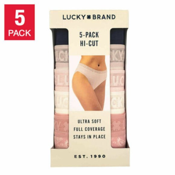 Lucky Brand Women's 5 Pack Hi-Cut Ultra Soft Full Coverage Panties - Picture 1 of 5